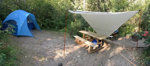 Campsite with tent and picnic table